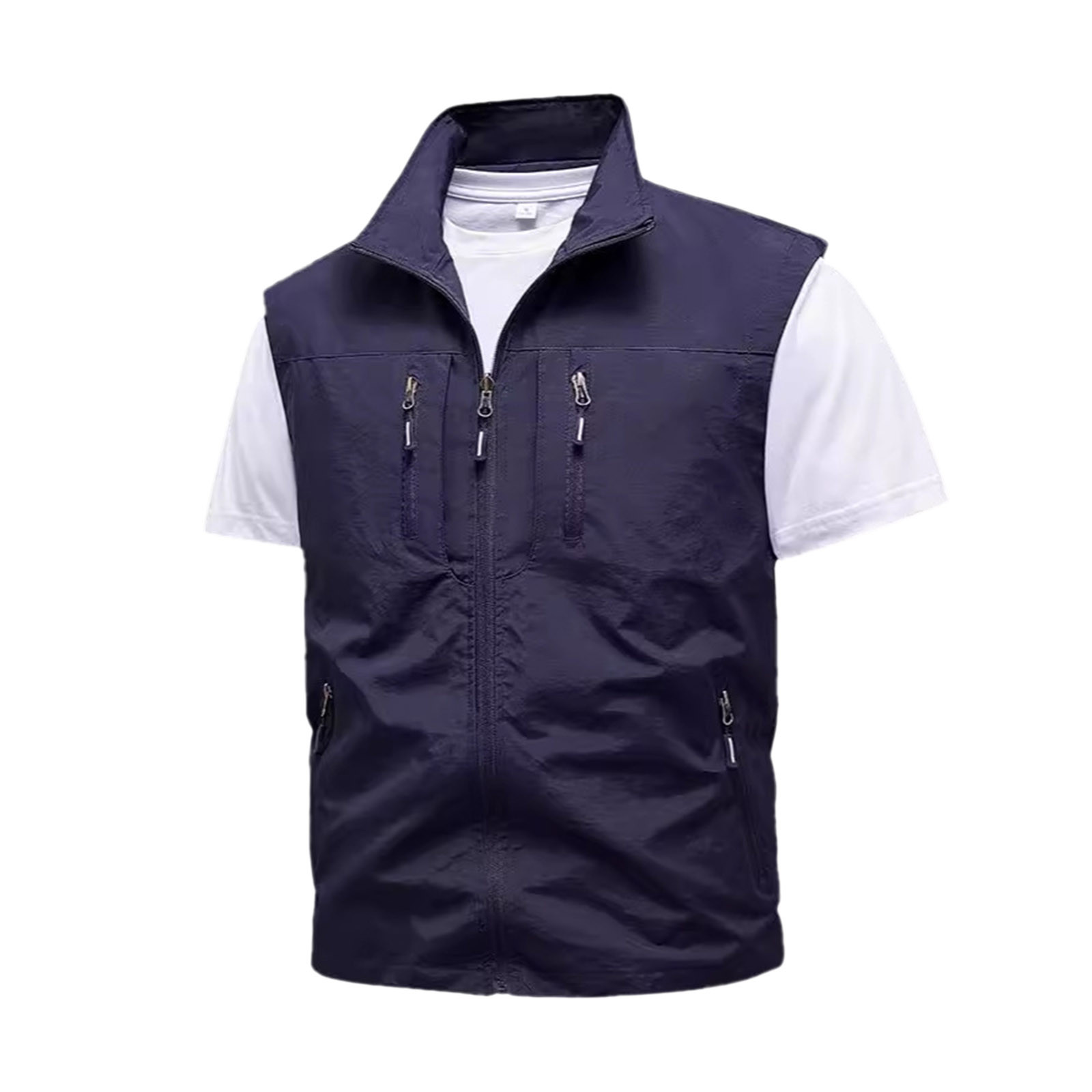 thumbnail image 2 of Chaleco ligero de softshell para hombre, chaqueta utilitaria para actividades al aire libre y viajes, cuello alto, múltiples bolsillos, para senderismo/running (XL-XXXXXXL), 2 of 8